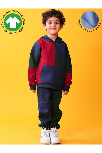 Anthrilo By Styli Kids Color Block Fleece Hoodie and Joggers Set