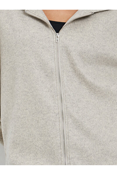 Styli Beige Oversized Wool Like Bomber Jacket