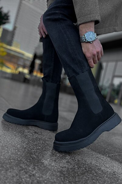 Lucy Shoes Yg223 Alaska Men's Sports Casual Laceless Suede Boots Sst - Black