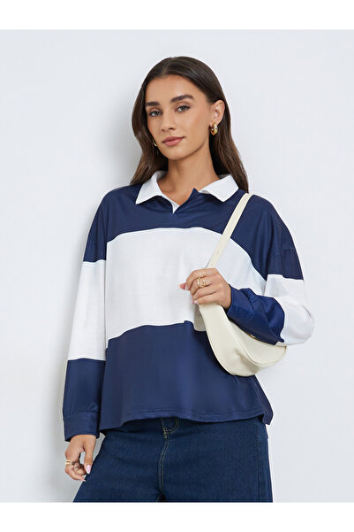 Styli Color Block Oversized Polo T-Shirt