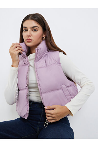 Styli Lilac Regular Fit Crop Padded Jacket