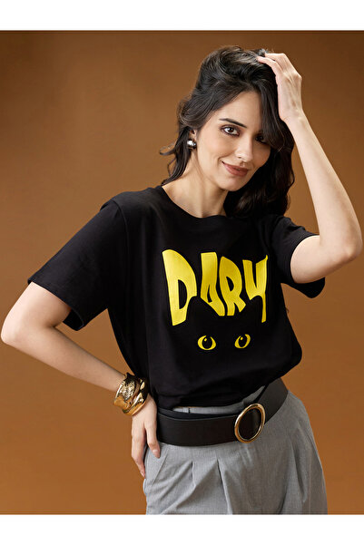 Globus By Styli Black Graphic Print Round Neck Boxy Fit T-Shirt