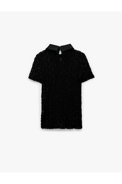 Koton Διαφανές πουκάμισο με κοντό μανίκι με λεπτομέρεια από πέτρα και δαντέλα