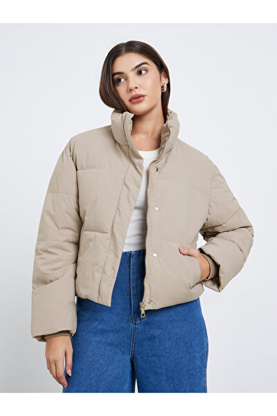 Styli Women Beige Embellished Regular Fit Regular Length Padded Jacket