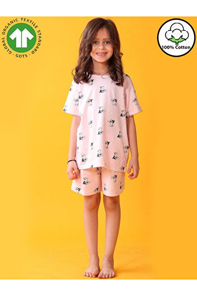 Anthrilo By Styli Girls Pink Printed Cotton T-Shirt and Shorts Set