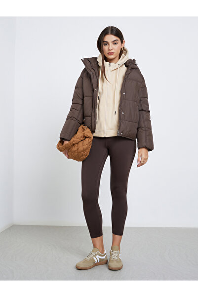 Styli Brown Regular Fit Hooded Padded Coat