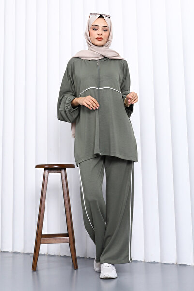 İmajButik Khaki Zippered Sweat Pants Modal Set