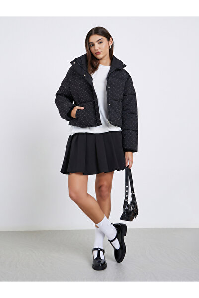 Styli Women Black Embellished Regular Fit Regular Length Padded Jacket