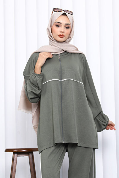 İmajButik Khaki Zippered Sweat Pants Modal Set