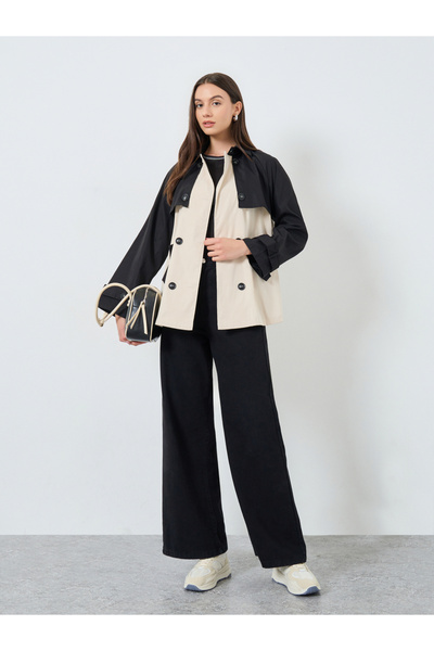 Take Two By Styli Color Block Button Detail Open Front Jacket