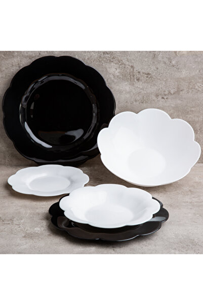 AVYRA Luminarc Flore & Flora Dinnerware Set, 20 Pieces, Black and White, Resistant Opal Glass