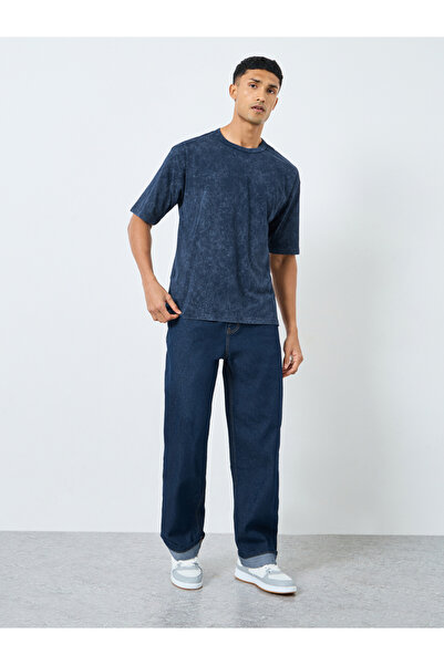 Styli Acid Washed Jersey T-Shirt with Applique Detail