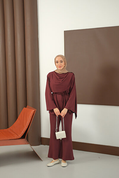 LOCCO Women's Shawl Detail Suit Burgundy