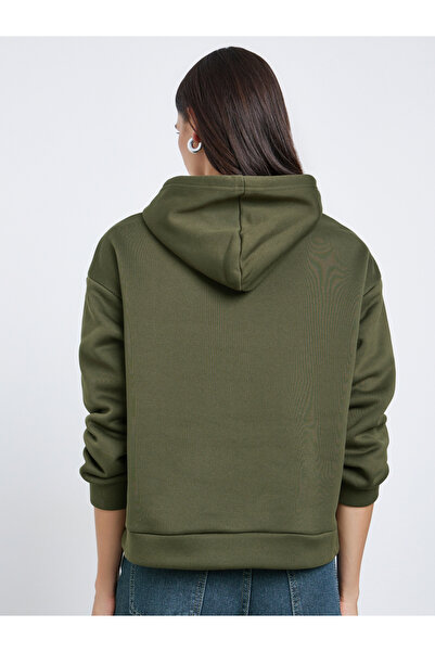 Styli Olive Regular Fit Embroidered Panel Hoodie