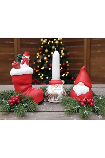 By Nese 3 lü Noel BABA yılbaşı süsü cüce dekoratif obje heykel çam ağacı mum