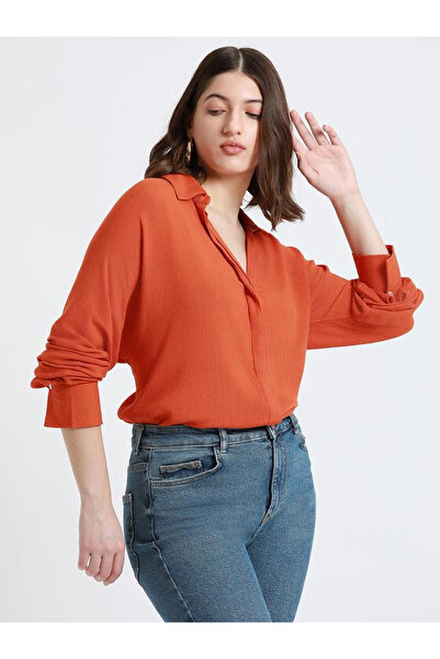 Dennis Lingo By Styli Orange Long Sleeve Crepe Shirt