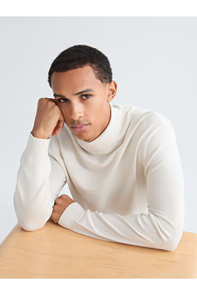 LC Waikiki Pulover tricot pentru bărbați cu gât roșu bej