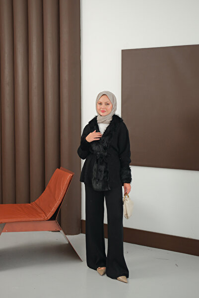 LOCCO Women's Plush Detail Knitwear Set Black