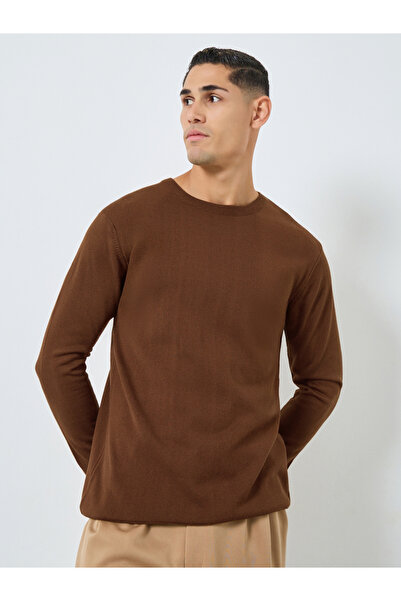 Styli Men Brown Knitted Long Sleeve Sweater