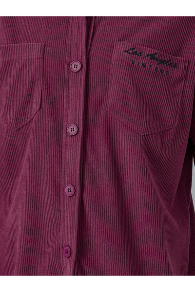 Styli Oversized Longline Corduroy Shirt with Pockets