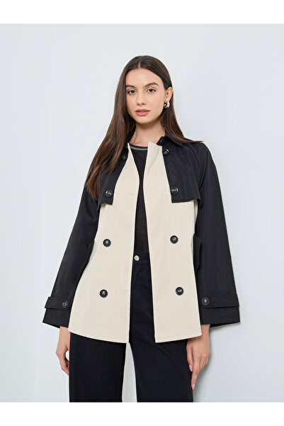 Take Two By Styli Color Block Button Detail Open Front Jacket
