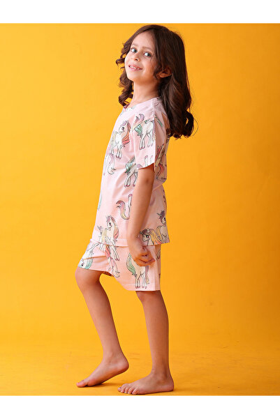 Anthrilo By Styli Pink Unicorn Cotton T-Shirt and Shorts Set