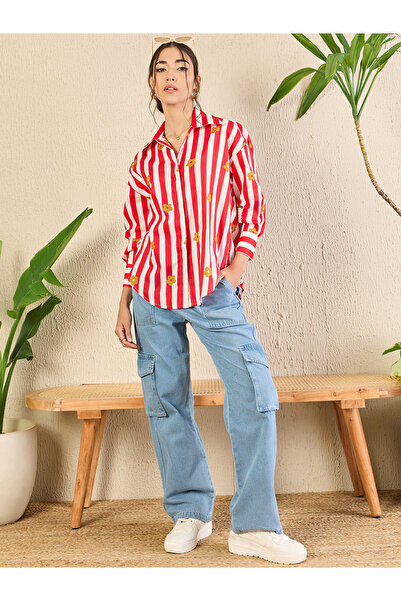 Uptownie By Styli Red Striped Long Sleeve Shirt