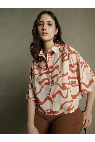Dennis Lingo By Styli Orange Abstract Print Boxy Shirt