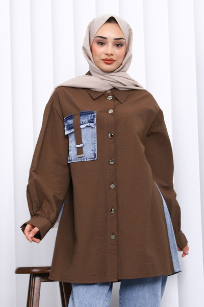 İmajButik Brown Jeans Paneled Sets