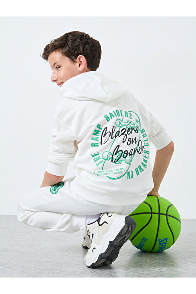 Styli Boys Off-White Printed Hoodie and Joggers Set