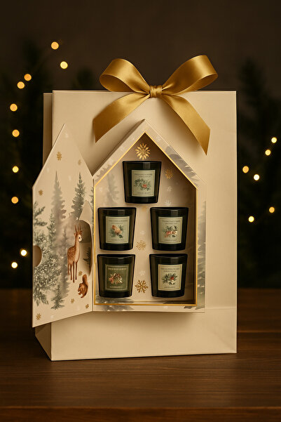 COLLECTİON Set Cadou „Woodland Story” – 5 Lumânări Parfumate Clementine & Clove, Ambalaj Premium Tip Căsuță