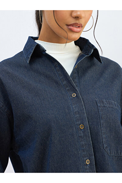 Sassafras By Styli Blue Washed Denim Oversized Shirt