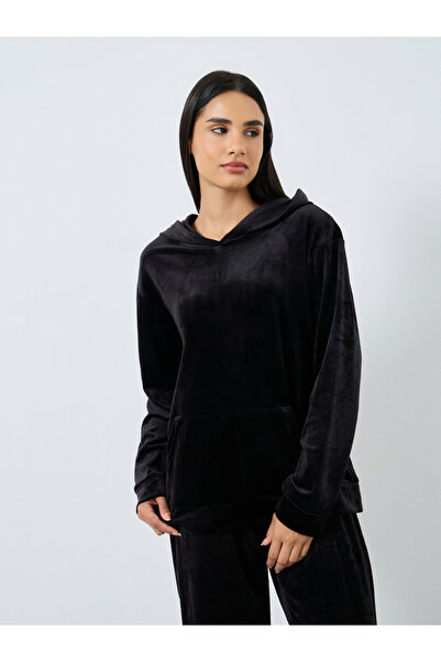 Styli Velvet Look Hooded Top and Pyjama Set