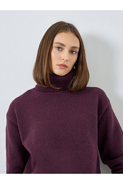 Styli Burgundy Oversized Turtle Neck Sweater
