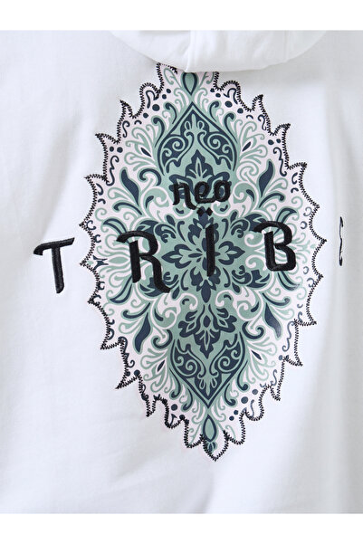 Styli Men White Printed Oversized Hoodie