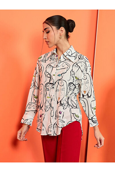 Uptownie By Styli White Long Sleeve Graphic Print Shirt