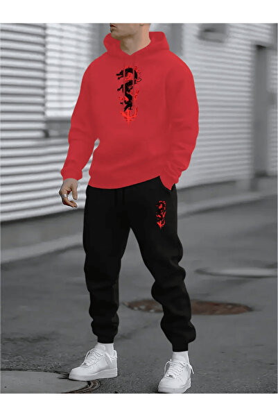 Flow touch طقم هودي وبنطلون رياضي (رمز أحمر مطبوع )