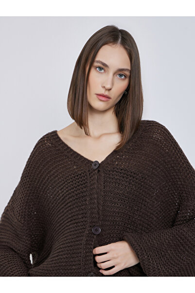 Styli Brown Boxy Fit Chunky Knit Cardigan
