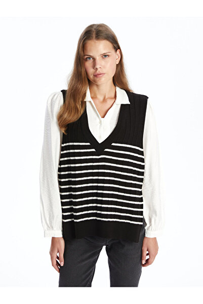 LC Waikiki V-Neck Striped Women's Knitwear Sweater