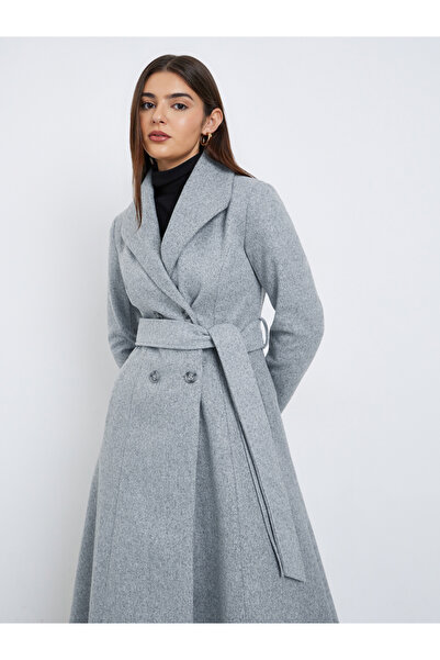 Styli Grey Regular Fit Wool Like Double Breasted Coat