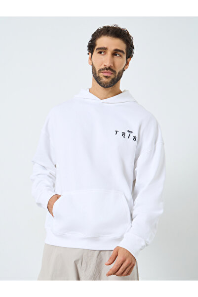 Styli Men White Printed Oversized Hoodie