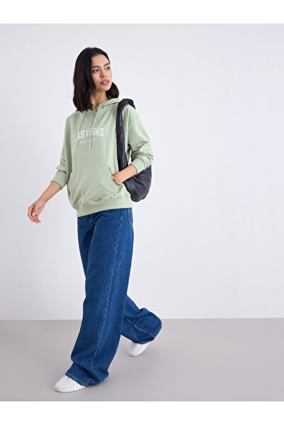 Styli Green Slogan Print Regular Fit Hoodie