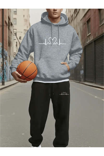 Flow touch طقم بدلة رياضية بغطاء للرأس بتصميم نبضات القلب