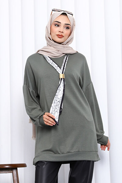 İmajButik Khaki Modal Tunic with Scarf Accessories