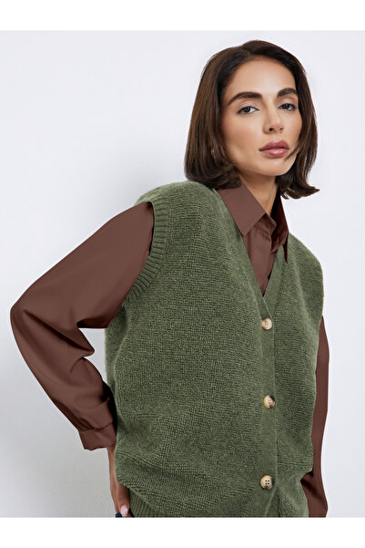 Styli Olive Fleece Knit Sleeveless Vest