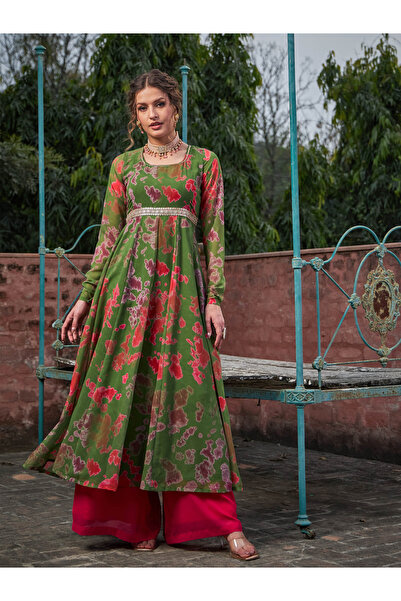 Sassafras By Styli قميص أناركلي دوري بظهر مصبوغ باللون الأخضر ومتقاطع