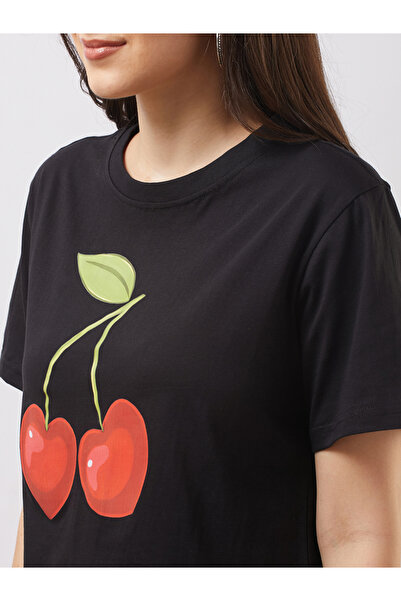 Globus By Styli Black Graphic Print Oversized Crop T-Shirt