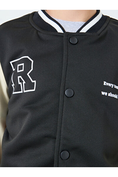 Styli Teens Black Color Block Bomber Jacket