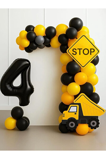 Çemrek Süs Parti Mustard Yellow Black Balloon Chain Set 100 Pieces