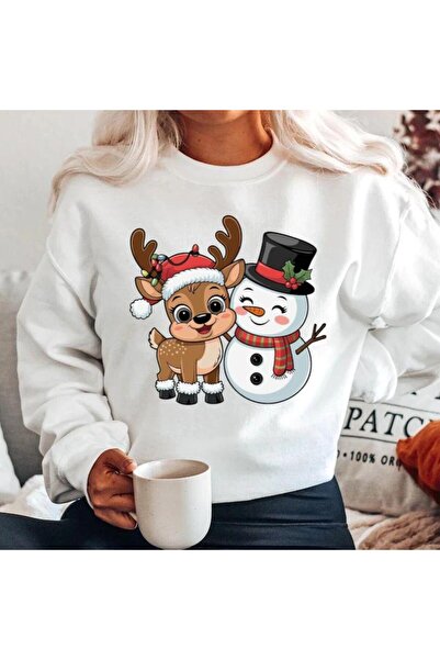 OEM Hanorac alb 100% bumbac - Reni și Om de zăpadă